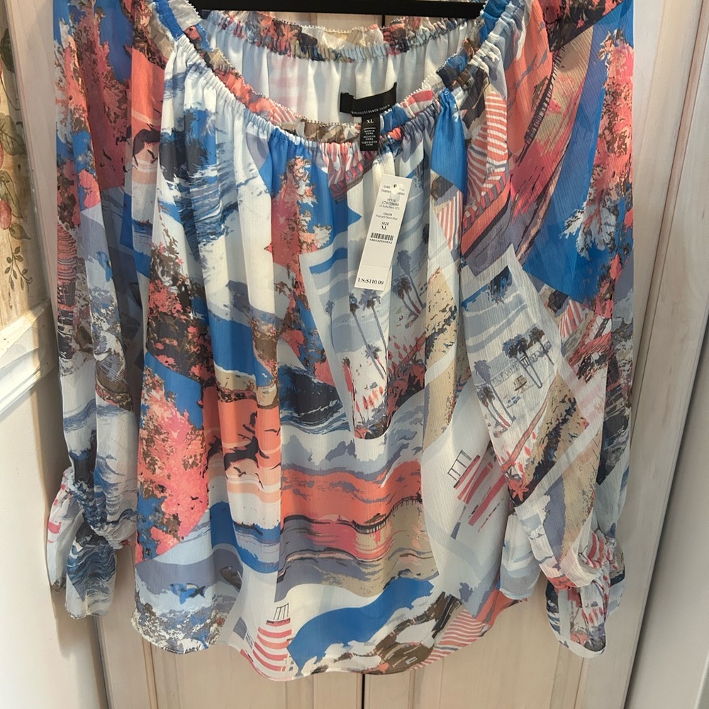 White House Black  Market Off-the-Shoulder Ruffle Sleeve Blouse Size XL NWT